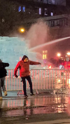 Drake Ice Sculpture Being Melted by Toronto Fire Department after Fans Set Fire & Bring Tools 2 Site