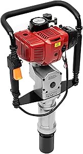 52CC 2-stroke Gas Powered T Post Driver Engine, 2.3HP Single-cylinder Lightweight Handheld Pile Pounder,Heavy Duty Farm Fence Pile Driver Kit w/2 Post Driving Head for Garden,Farm