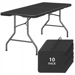 SUGIFT 6ft Folding Table 10pack Portable 6 Foot Plastic Table with Handle for Indoor Outdoor Use, Black