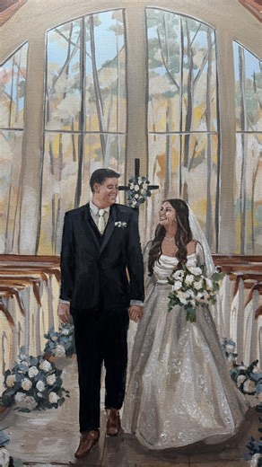 A December wedding in Atlanta, but make it timeless ✨ The Ashton Gardens provided the most breathtaking atmosphere and the perfect foundation for this painting - from the soaring beams of the chapel to the soft winter light filling the space. Getting to capture a love story in such a beautiful setting was truly an honor. Still swooning over every detail from this day 🤍 #wedding #artist #weddingpainting #weddingplanning #livepainter #liveweddingpainter #weddingtrends #charlestonwedding #art #des