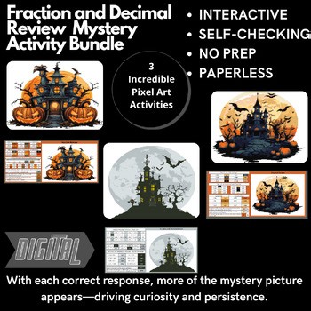 Bundle (3) Halloween Fraction and Decimal Review Pixel Art