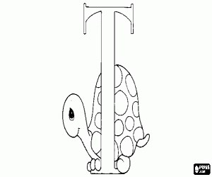 Letter T with a little turtle coloring page printable game