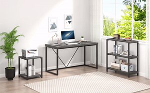 EXCEFUR Modern Computer Desk, Small Home Office Desk, Wood and Metal Writing Study Table Workstation for Bedroom Living Room, Rustic Grey, 47 inch