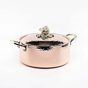 Hakart Handmade Copper Pot, 7.87 inch (20 cm), 95 oz (2.8 L) Tin Lined Cooking Pot, Vintage Modern Cookware