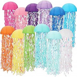Baquler Set of 12 Jellyfish Paper Lanterns Jellyfish Lanterns Hanging Decoration for Mermaid Sea Ocean Birthday Party Decorations (Multi Colors)