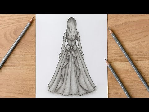 How to Draw a Girl in a Beautiful Dress | Easy Girl with Beautiful Dress Drawing Tutorial