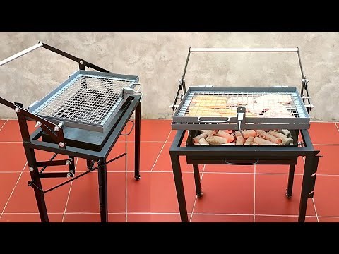 Rotating grill, with excellent step-by-step charcoal lifting system