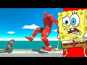 SpongeBob Reacts to Godzilla Battles on the Bridge in Animal Revolt Battle Simulator!