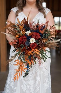 Wedding Bouquet Cascading Terracotta Navy Blue, Bridal Bouquet Fall - Etsy