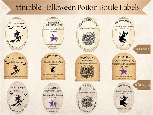 Vintage Halloween Bottle Labels | Apothecary Potion Labels Printable | Spooky Wine Label Décor | Digital Download - Etsy