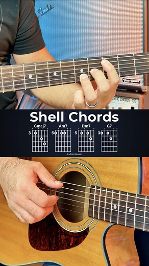 Four shell chords, four melody lines. Cmaj7 → Am7 → Dm7 → G7 A classic chord progression with a smooth vibe. #ChordProgression #GuitarLoop #ShellVoicings #LaPainMusic | LaPain Music