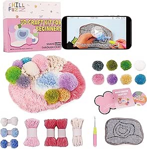 Amazon.com: ChillFuzz Latch Hook Kits for Adults - Kids Crochet Kit for Beginners Arts and Craft Kit Moss Rug Coaster Pink Origin