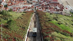 The funiculars going in the opposite directions, one of them towards the tunnel under buildings