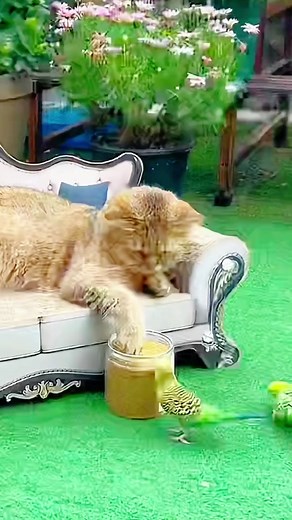 Harmonious Interaction Between Birds and Cats