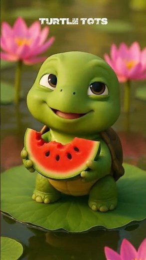 Adorable Animated Turtle Munching on Juicy Fruits! 🍉🍓 #CuteAnimals #FluffyFun