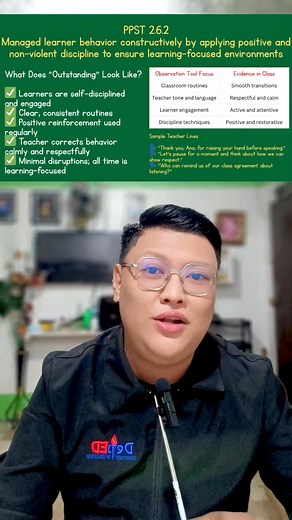 17K views · 205 reactions | USAPANG PMES Part 19  PPST 2.6.2  Manage learner behavior constructively by applying positive and non-violent discipline to ensure learning-focusef environment  Teacher I-III  Classroom Observation 2  PMES 2025-2026 #ECP #enhancedcareerprogression #careerprogression #pmes #RPMS #DepEdPhilippines #teacher | Mark Evan A. Evangelista | Facebook
