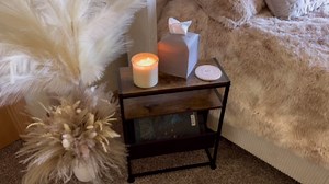 Narrow End Table for Small Spaces - Slim Side Table with Magazine Holder,2 in 1 Design Narrow Coffee Table Living Room,Skinny Bedroom Nightstand Thin Side Magazine Table,Oak