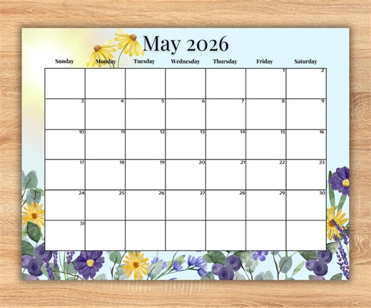 May 2026 Calendar Floral, Fillable Monthly Planner (digital Download) - Etsy UK