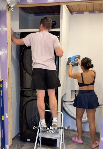 installing built ins for storage in our laundry room makeover 🧚🏽✨ #homemakeover #renovation #woodworking #painting #homedesign