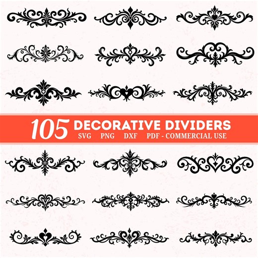 105 Decorative Dividers SVG Bundle | Elegant Borders & Line Separators | Ornamental Clipart, Png Dxf Pdf, Instant Download - Etsy