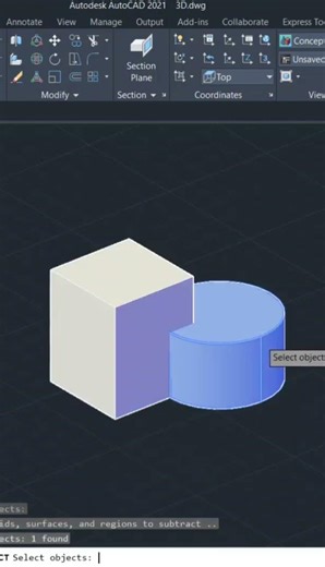 Comando SUBTRACT en AutoCAD