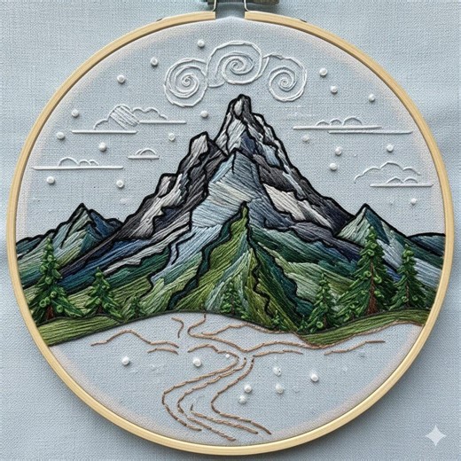 Winter Landscape Embroidery Pattern, Mountain Landscape Hand Embroidery PDF (instant Download) - Etsy