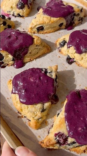 Double Blueberry Scones - tender & flaky with juicy blueberries & a blueberry glaze! 🫐 #shorts