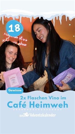 SHA-TV | Hohenlohe erleben on Instagram: "🎄✨ 18. Adventskalender-Türchen ✨🎄 Heute öffnen wir Türchen Nummer 18 – und dahinter wartet ein genussvoller Gewinn für dich und deine Freunde! 🍷✨ Wir verlosen 2 Flaschen Vino vom Café Heimweh passend zur Weihnachtsparty am kommenden Samstag. Das Café Heimweh steht für: 💛 Ein liebevolles, herzliches Team ☕ Genuss & Gemütlichkeit in besonderer Atmosphäre 🎁 Sorgfältig ausgewählte Produkte mit viel Liebe zum Detail So machst du mit: 1️⃣ Kommentiere dies