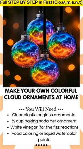 Make Your Own Colorful Cloud Ornaments at Home Looking for a magical science craft that kids will love? These DIY Baking Soda Colorful Cloud Ornaments are bright, bubbly, and full of fizzy fun. With just a few simple ingredients, you can create dreamy, marbled clouds that sparkle inside clear ornaments — perfect for decorating or gifting. | Kira Recipes