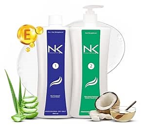 NK 2-Step Hair Straightening Treatment with Keratin, For All Hair Types - Nourishes, Reconstructs, and Smooths in 40 Minutes, 950ml
