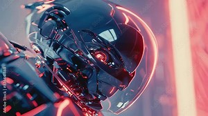 A motorcyclist wearing a helmet stops at an intersection with a red light.