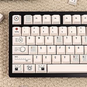 PBT Milky White Custom Minimalist Keycaps Set, 144 Keys Cherry Profile, Retro Braun Camera Theme Key Caps for Mechanical Keyboard