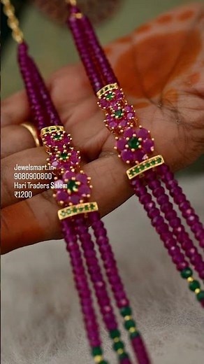 Layered Crystal Mala with Ruby & Emerald Floral Mugappu – Premium Finish, Only ₹1,200 #crystals