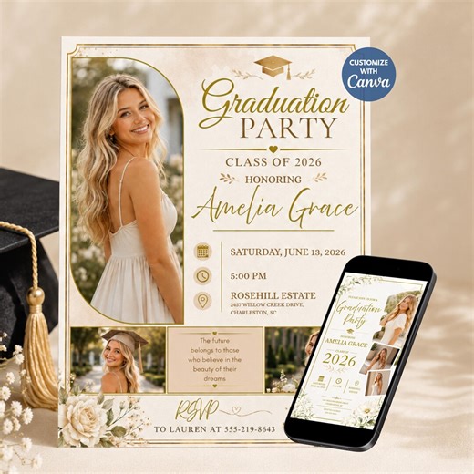 Graduation Party Flyer & Phone Invite Template, Class of 2026, Photo Template (Digital Download)