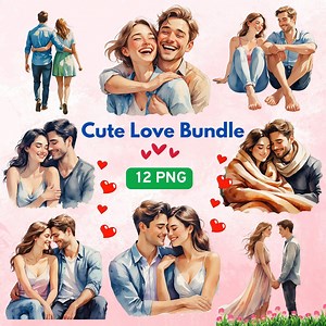 Romantic Couple Watercolor Clipart: Love Stickers PNG (digital Download) - Etsy