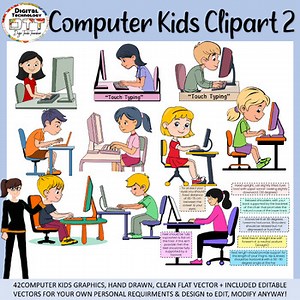 Computer Kids 2, keyboarding kids, touch typing kids, Teacher clipart