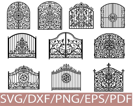 Decorative Iron Gate Silhouette Bundle SVG Vintage Garden Fence Clipart - Etsy