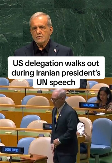 The United States delegation walked out during Iranian President Masoud Pezeshkian's speech at the United Nations General Assembly. Pezeshkian told world leaders Iran will not surrender in the war with the US, but believes in diplomacy to try to end the conflict. #iran #usa #unitednations #iranwar #unga