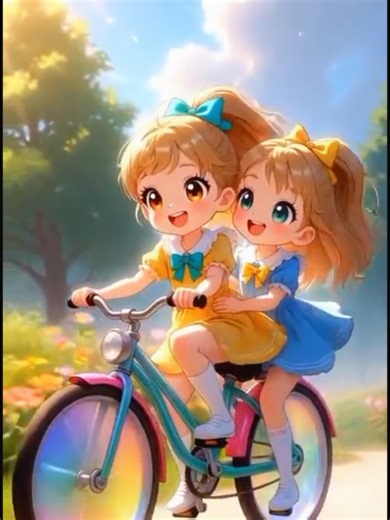 Cute Cartoon Girl Cycling Adventure
