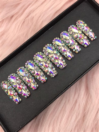 Swarovski Crystal Press on Nails - Rainbow Bling Nail Art - Etsy