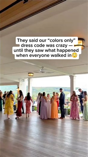 They said our “colors only” dress code was crazy. “No black? No white? How will it even look elegant?” But we weren’t trying to look elegant. We wanted to look alive. 🌸 For too long, life had felt muted — gray days, faded moments, quiet heartbreaks. So when it came time to plan our wedding, we promised ourselves something different: a celebration of color, emotion, and life itself. When the doors opened and the first guests walked in — the room lit up. 💫 Every shade you could imagine: coral, t