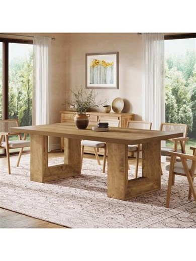 Dining Table For 8 People, 63-Inch Brown Rectangular Kitchen Table With Strong Geometric Frame, Industrial Large Long Dining Room Table For Big Family, Brown | SHEIN
