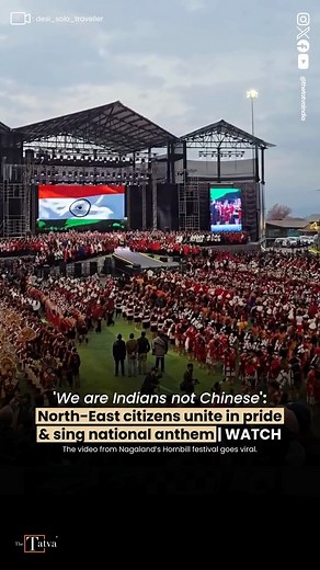 The Tatva on Instagram: "A stirring moment from Nagaland’s Hornbill Festival is winning hearts online after thousands of people — locals, tribal communities, tourists and officials — stood together and sang the national anthem in unison. The video, captured by traveller Satyajeet Dahiya, has become one of the most-shared clips from this year’s edition, celebrated for its raw emotion and sense of collective pride. The anthem was sung inside the festival arena, where visitors from across India had