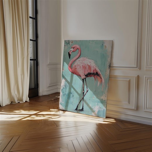 Chic Flamingo Wall Art: Graceful Pink Flamingo on Aqua Textured Background for Tropical, Modern, and Nature-inspired Home Decor - Etsy