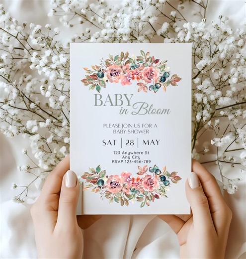 Baby in Bloom Baby Shower Invitation, Baby Shower Invites Digital, Girl Baby Shower, Editable Template, Gender Neutral Baby Shower Invite - Etsy