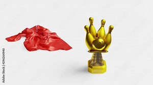 Red shiny fabric piece which hidden Bowling Gold Trophy and discovering it