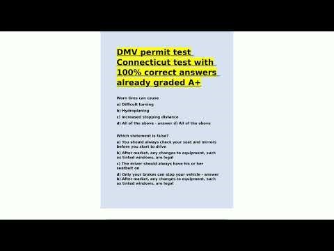 DMV permit test Connecticut test with 100 correct answers already graded A5