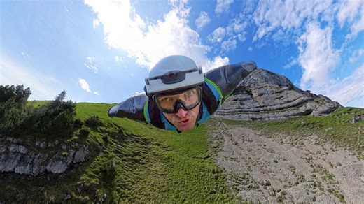 Wonderful Swiss wingsuit flight with a long approach