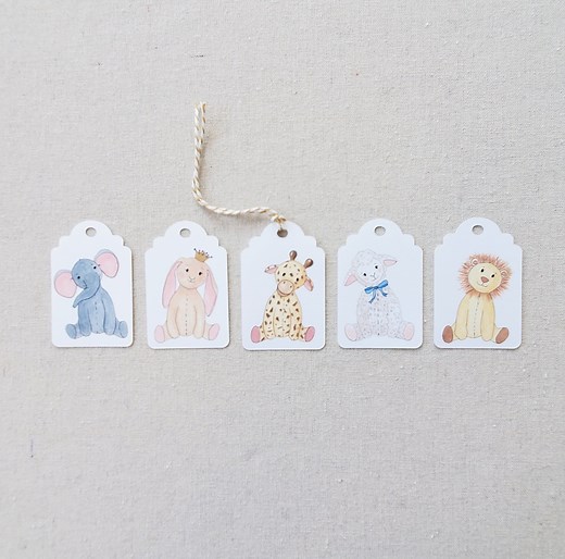 Baby Stuffed Animal Gift Tags, Baby Shower Party Favor Goody Bag Tags, Original Watercolor Baby Shower Present Label - Etsy