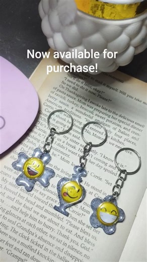 Emoji's resin keychain's by mana's art official. Now available for purchase. DM on Insta for order.